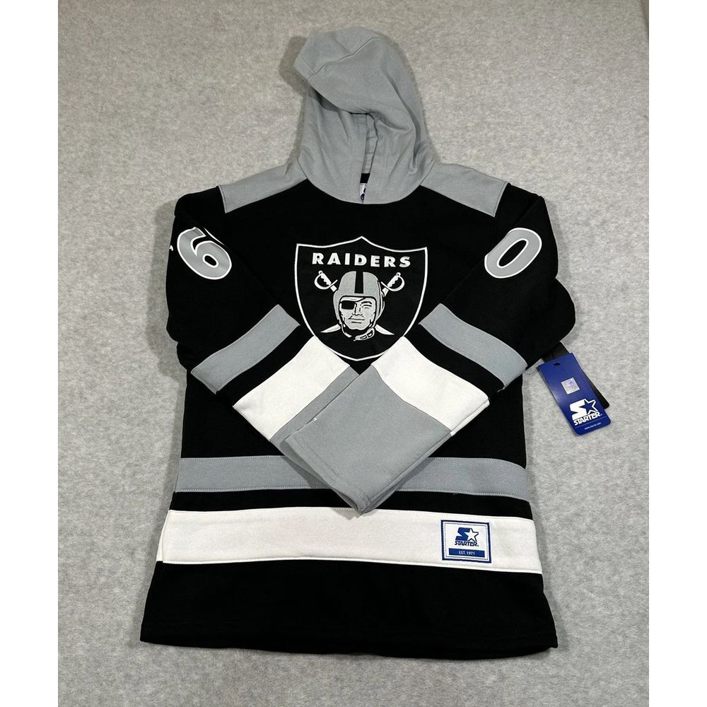 Las Vegas Raiders Starter Hoodie‎ Hockey Jersey Style Black Gray Logo Size Small